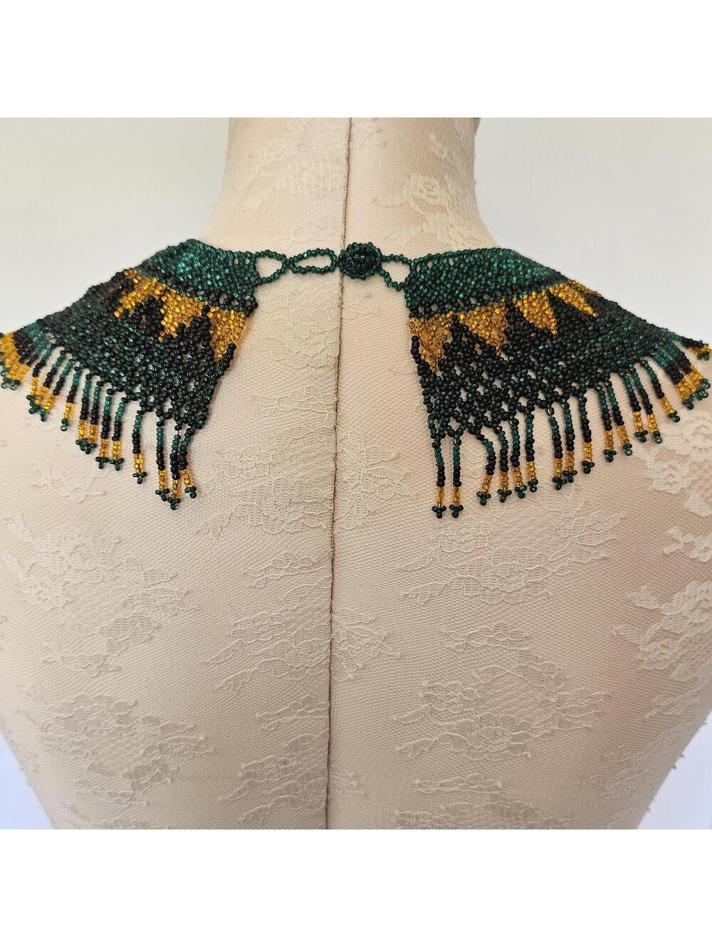 Beaded Bib Necklace Fringe Tribal Southwestern Festival Statement Collar - Picture 2 of 13